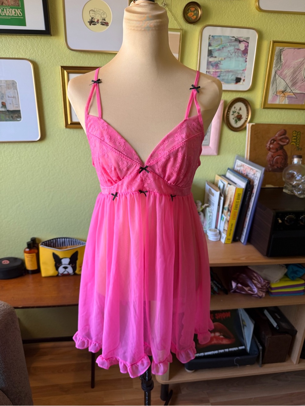 Vintage Y2K Betsey Johnson Intimates Hot Pink Babydoll Slip Dress M